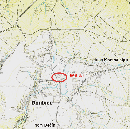 Close-up of Doubice: location of  Hotel JEF 